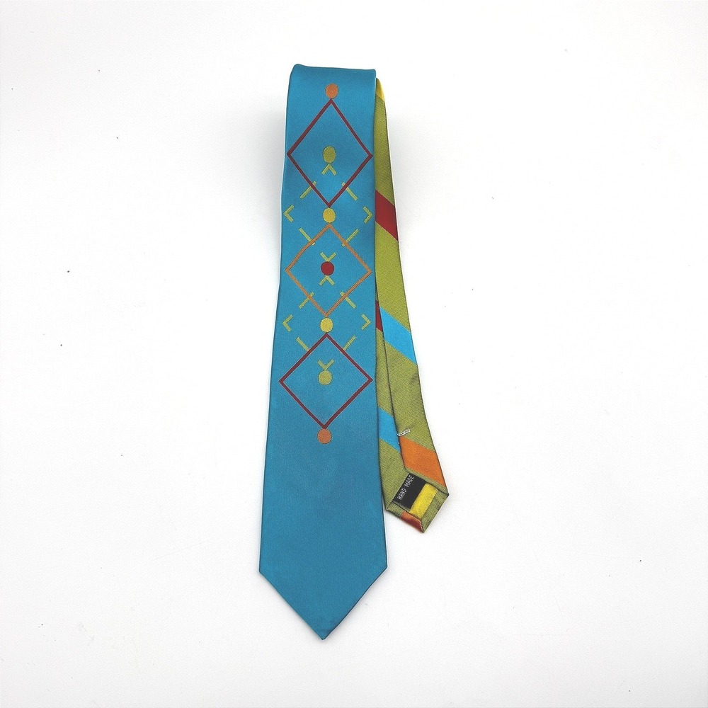 Tie Your Socks Ry John 100% Silk Hand Made Necktie 57" Geometric Stripe